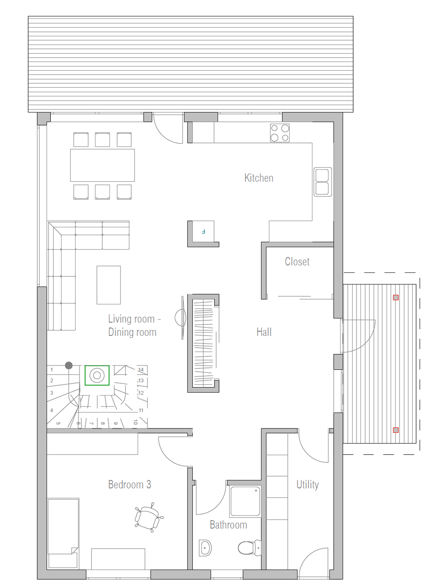 Small House plan CH44 spacious floor layouts. House Plan