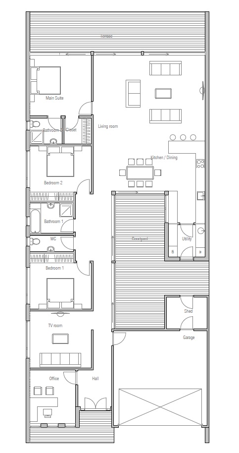 Contemporary Home Plan CO105. Modern House Plan to narrow lot. House Plan