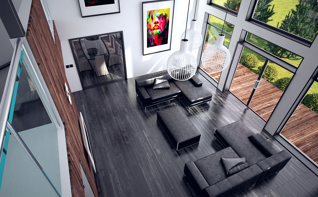 Contemporary House Plan to wide lot with open planning and spacious