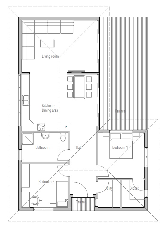 Affordable Home Plan To Narrow Lot With Two Bedrooms Open Plan