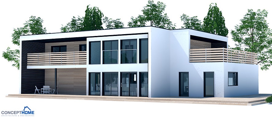 Contemporary House Plan to wide lot, two living areas.